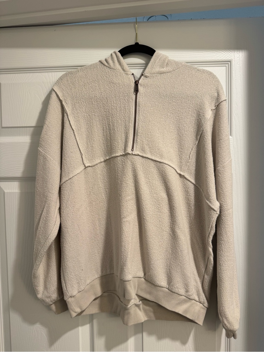 Beige Half-Zip Hooded Sweater